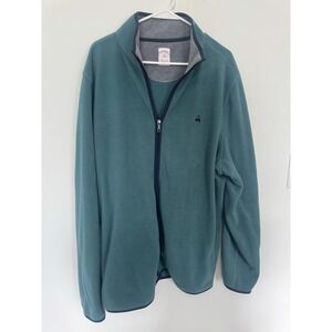 Brooks Brothers Men's Full Zip Fleece Jacket - Green W/Navy Trim Size XXL